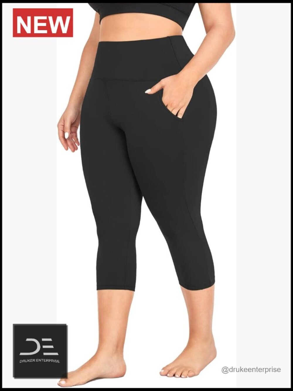 Capri Plus Size Leggings with Pockets - Stretchy Tummy Control Workout Yoga